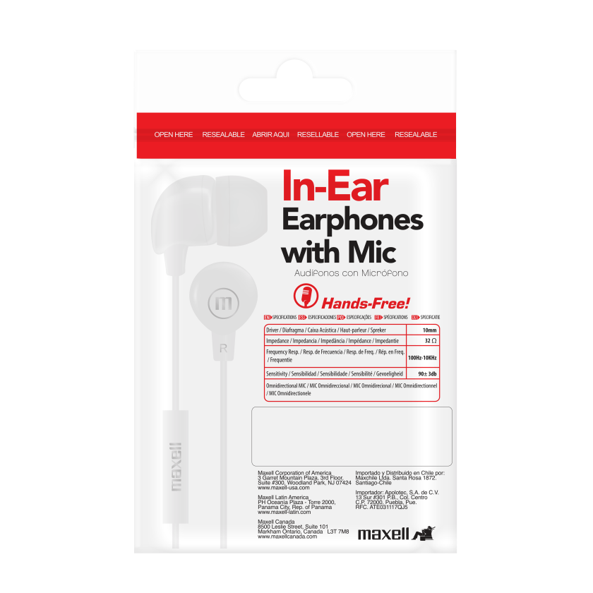 AUDIFONO MAXELL INBAX P/CELULAR+MICROF 3.5 BLANCO