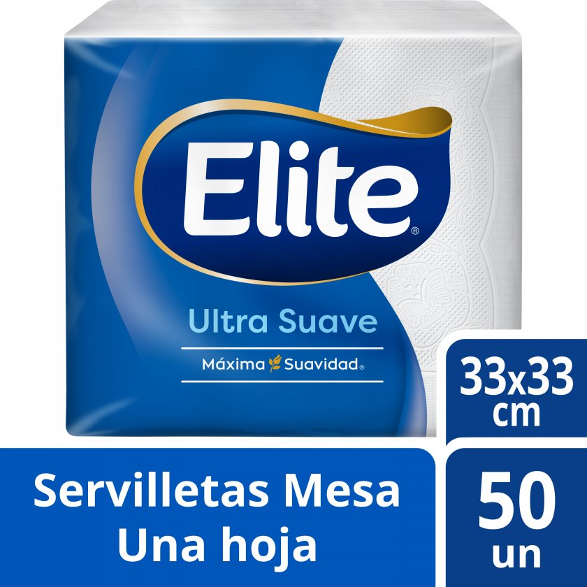 SERVILLETAS MESA ELITE HOJA SIMPLE 33X33 CM 50 UNIDADES
