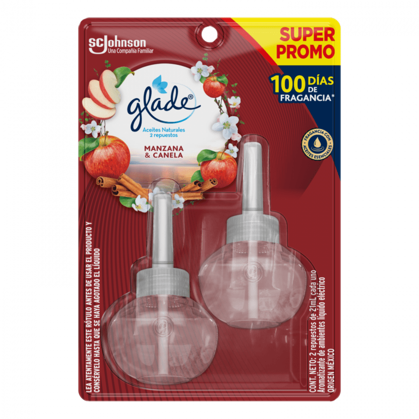 REPUESTO DESODORANTE AMBIENTAL GLADE ACEITES NATURALES MANZANA CANELA 2 UNIDADES
