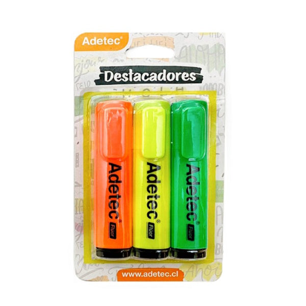 DESTACADOR ADETEC SET 3 COLORES NJ-AM-VE