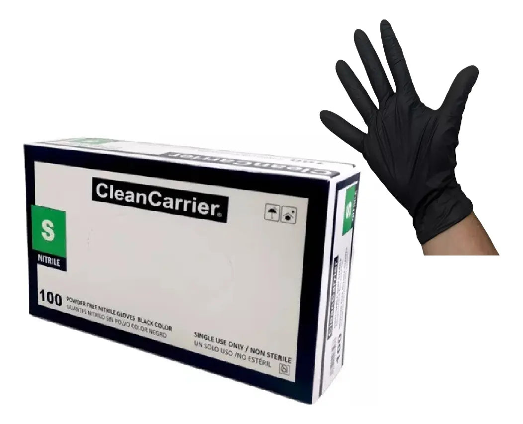 GUANTE EXAMINACIÓN NITRILO NEGRO SIN POLVO CLEANCARRIER 100 UND / TALLA S
