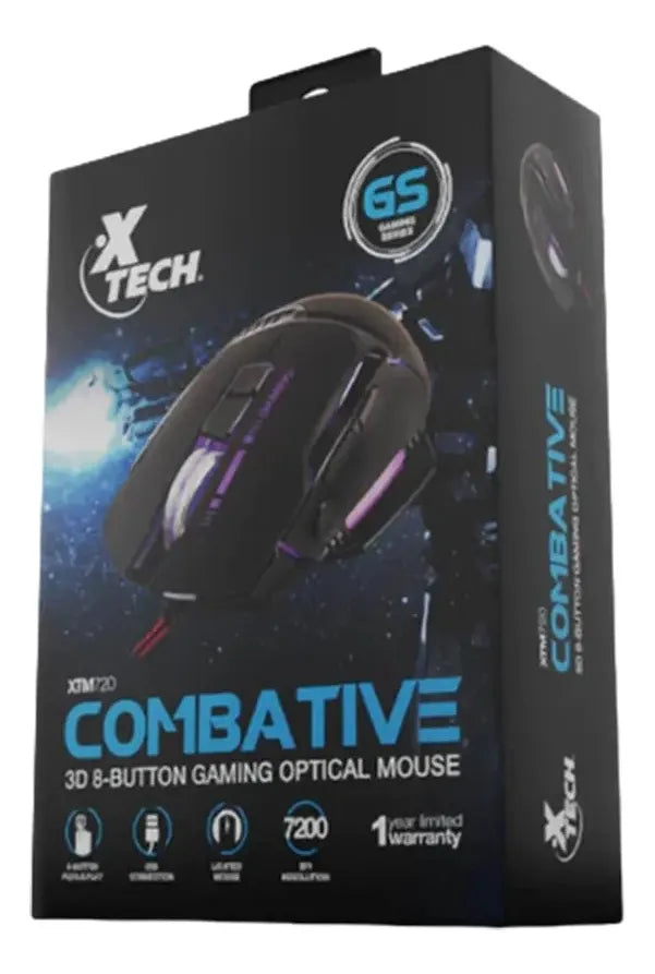 XTECH COMBATIVE WIRED GAMING MOUSE 7200DPI 4 LED XTM720