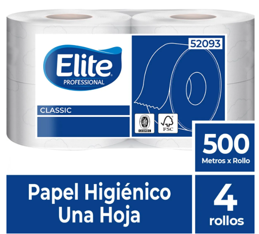 PAPEL HIGIÉNICO ALTO METRAJE H/S ECONÓMICO CLASSIC 500 MT x 4 ROLLOS ELITE