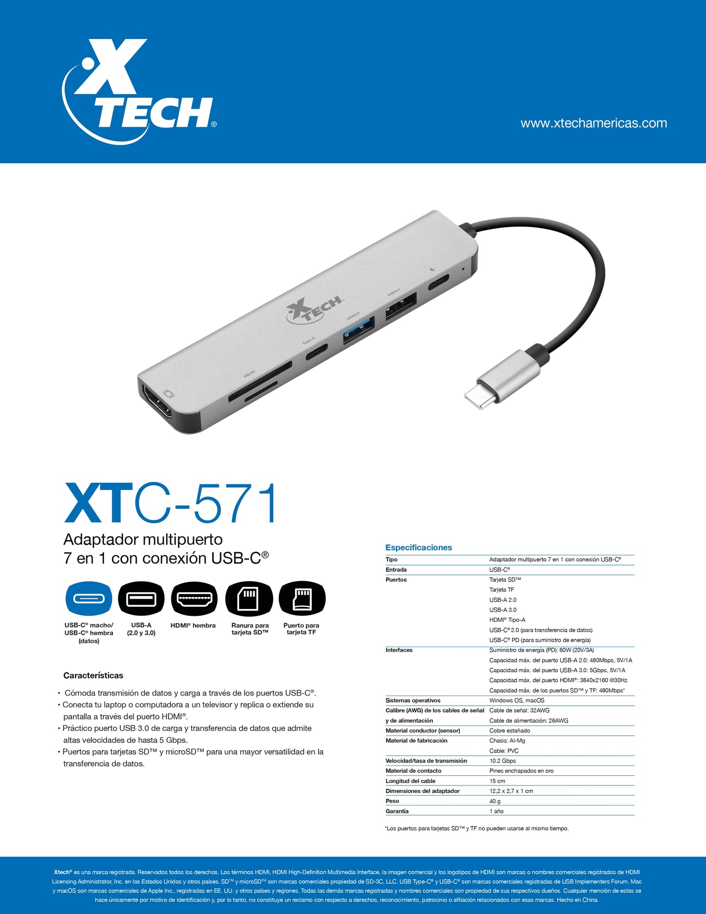 XTEH USB-C 7-IN-1 MULTIPORT ADAPTER XTC-571