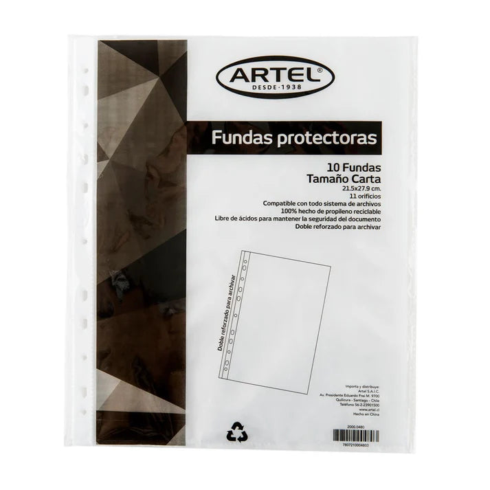 FUNDAS PROTECTORA ARTEL CARTA 10 UNID