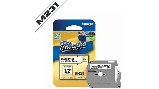 CINTA ROTULADORA BROTHER M-231 N/B 12MM PT85/80/90