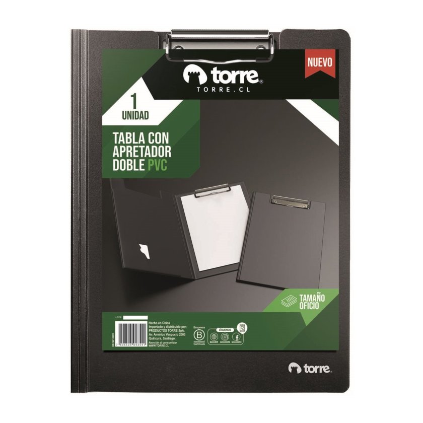TABLA APRETAPAPEL TORRE OFICIO APRETADOR DOBLE PVC NEGRO