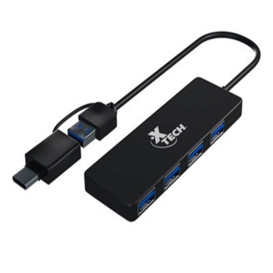 XTECH HUB CON ADAPTADOR USB TYPE C Y USB A CON 4 PUERTOS USB