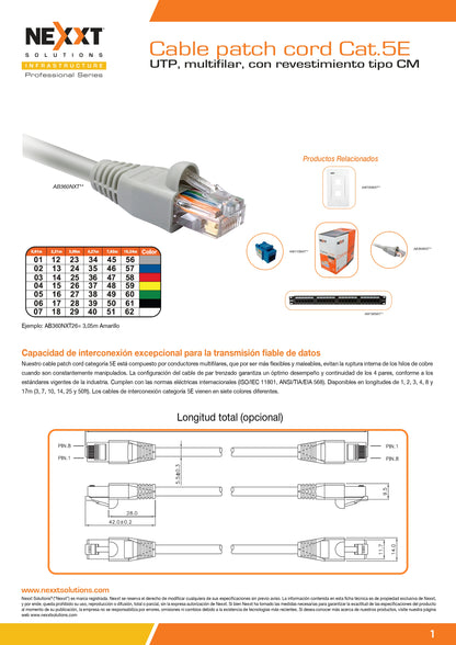 NXT UTP PATCH CORD CAT5E 1M CM - AZUL