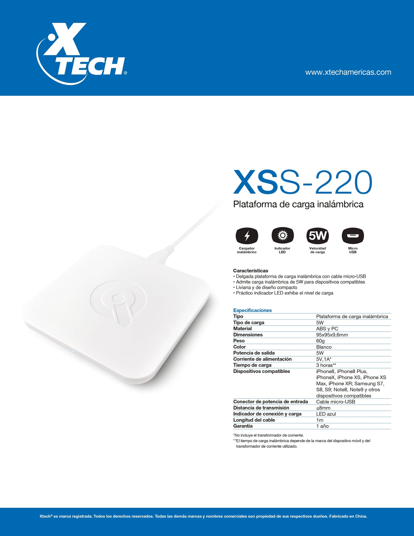 XTECH WIRELESS CHARGER PAD 5W XSS-220