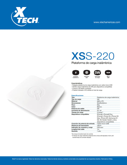 XTECH WIRELESS CHARGER PAD 5W XSS-220