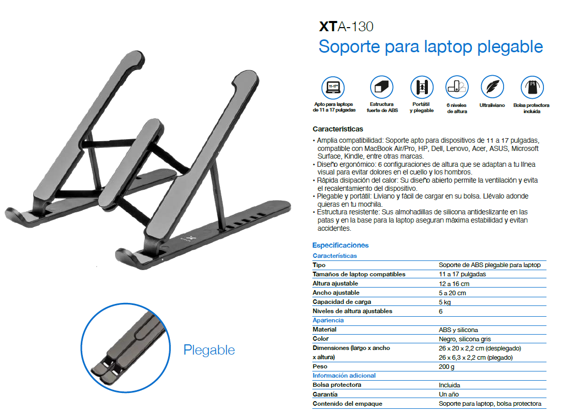 XTECH SOPORTE NOTEBOOK PLEGABLE PORTATIL
