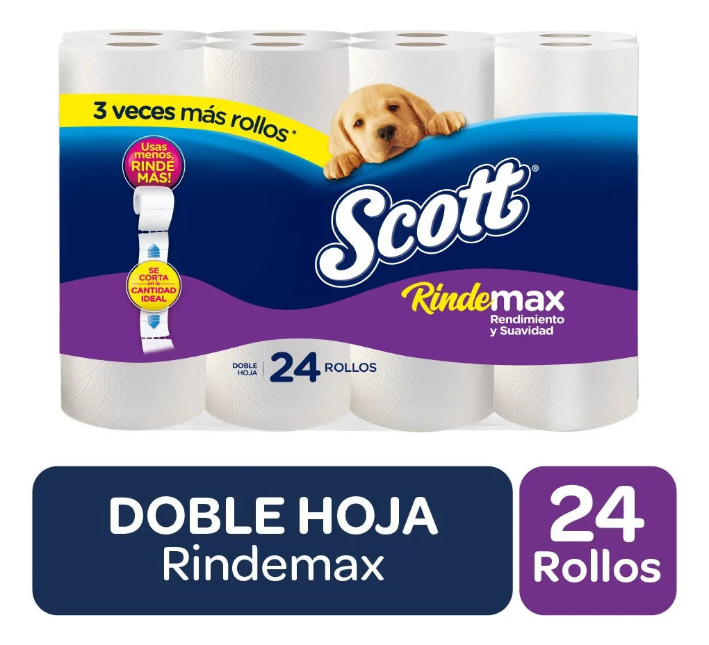 PAPEL HIGIÉNICO SCOTT RINDEMAX HOJA DOBLE 50 MT X 4 ROLLOS MANGA 24 ROLLOS