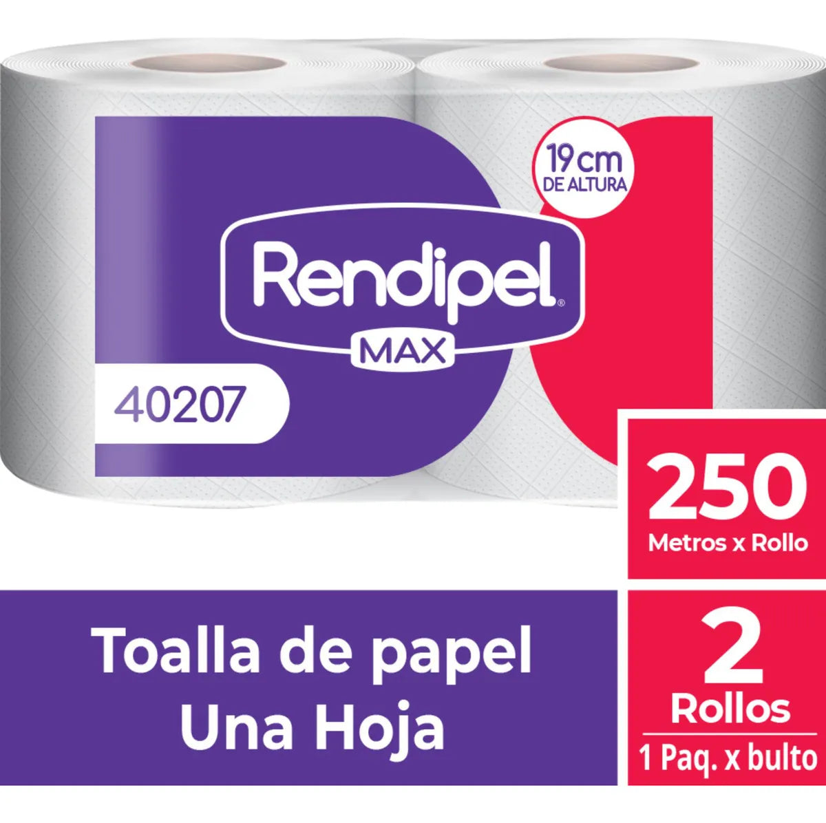 TOALLA DE PAPEL 250 MT HOJA SIMPLE 250 MT X 2 ROLLOS RENDIPEL