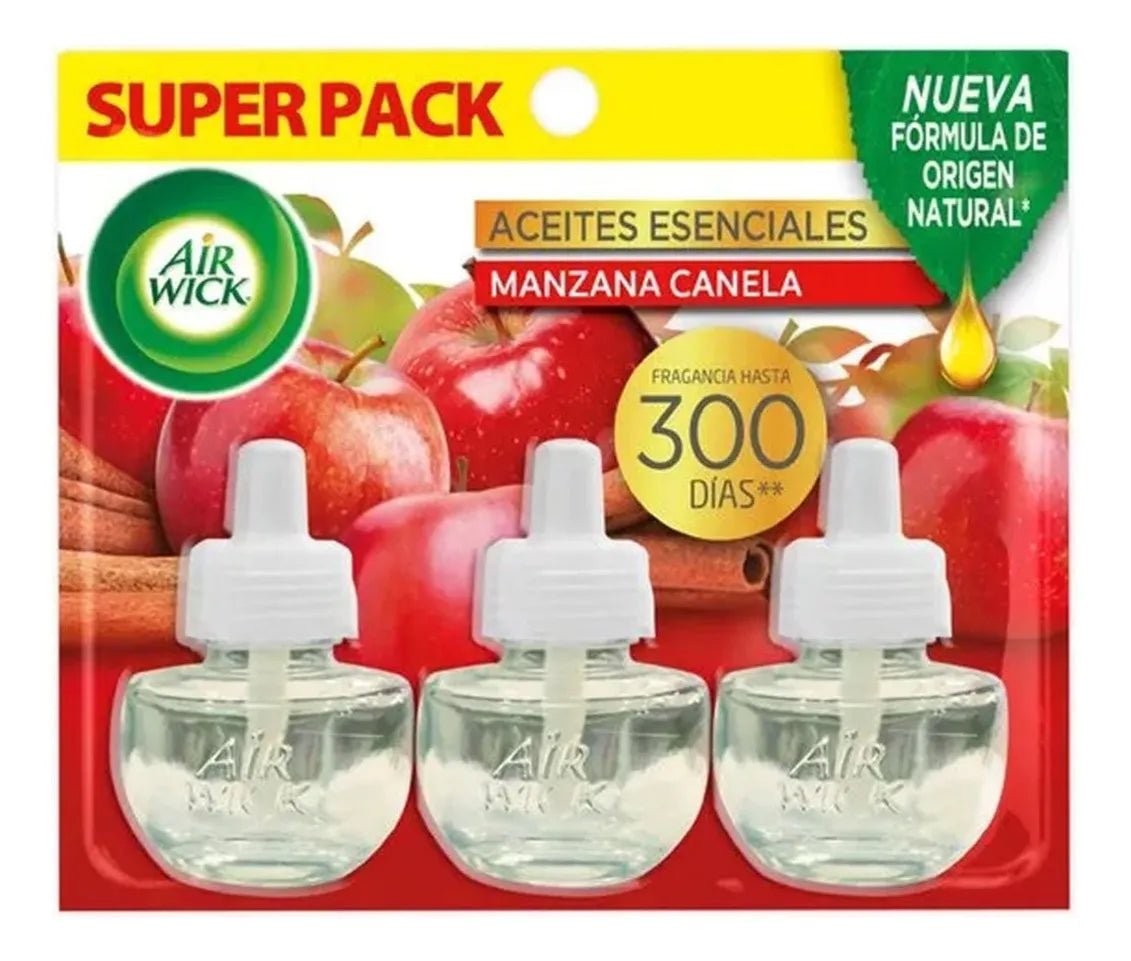 REPUESTO DESODORANTE AMBIENTAL AIR WICK ELÉCTRICO LIRIOS DE MANZANA CANELA 3 UNIDADES