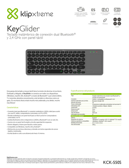 KX KYBD/MSE WLS KCK-550S COMBO SPANISH DUAL BT2.4 TOUCHPAD