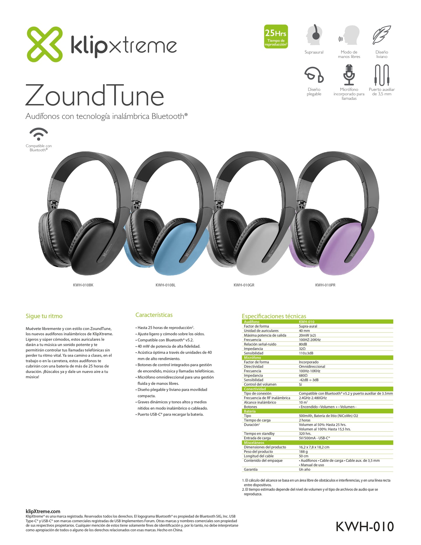 KX HEADPHONES WLS-BT KWH-010PR ON-EAR 25HRS BLUETOOTH PURPLE