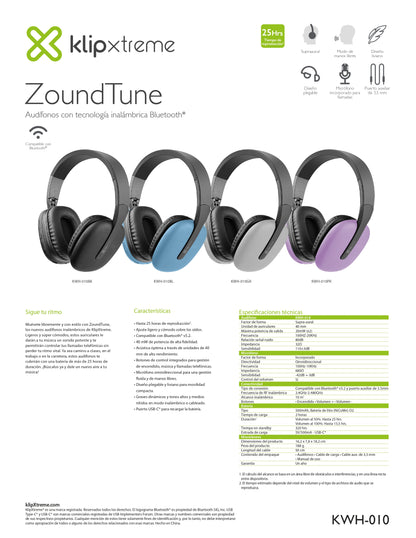 KX HEADPHONES WLS-BT KWH-010PR ON-EAR 25HRS BLUETOOTH PURPLE