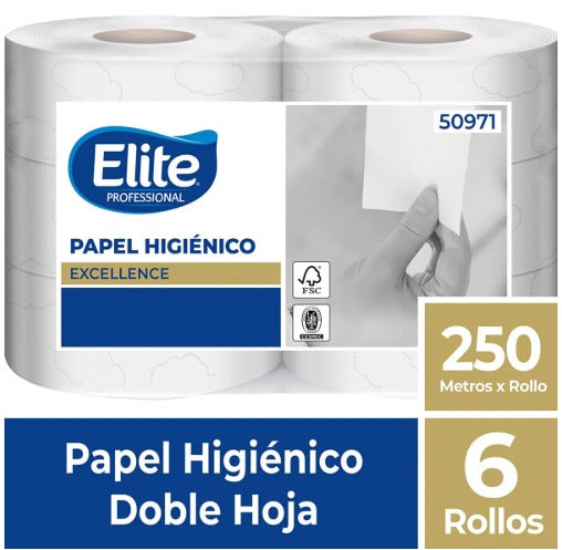 PAPEL HIGIÉNICO ALTO METRAJE H/D EXT. BLANCO EXCELLENCE 250 MT X 6 ROLLOS ELITE