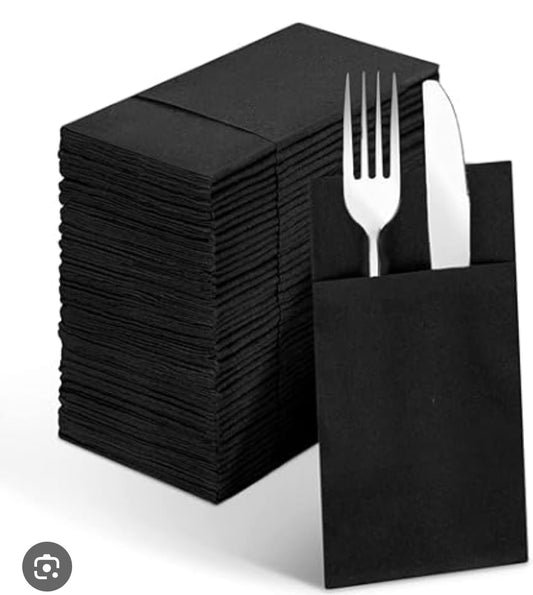 SERVILLETA POCKET DOBLADA NEGRA 40X40 24PQ X 40 UN 1/8