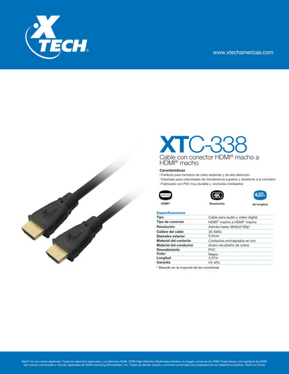 XTECH CABLE HDMI 4.5 MTS MTS 30AWG M/M V1.3