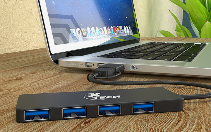 XTECH HUB CON ADAPTADOR USB TYPE C Y USB A CON 4 PUERTOS USB