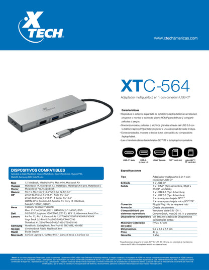 XTEH USB-C 5-IN-1 MULTIPORT ADAPTER XTC-564